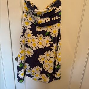 Navy Daisy Print Strapless Dress